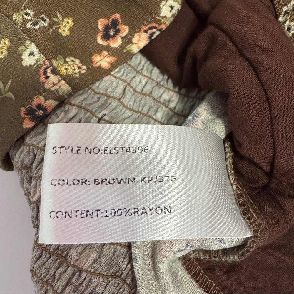 Elodie Floral Puff Sleeve Square Neck Peasant Top Brown Small NWT - Picture 8 of 8